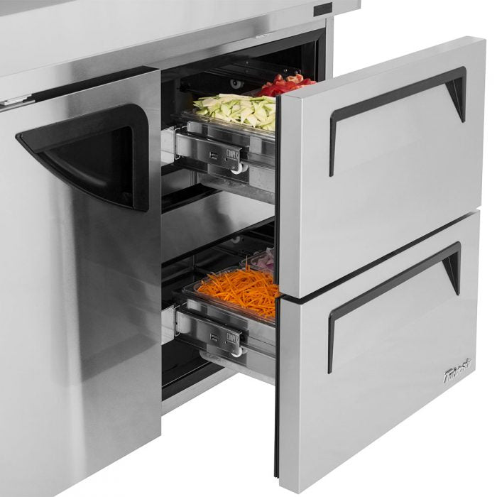 Turbo Air - Super Deluxe 48.25" Silver Two-Section Worktop Freezer-Drawer With One Door and Two Drawers with Recessed Handles - TWF-48SD-D2-N (ETA 5-6 Weeks)