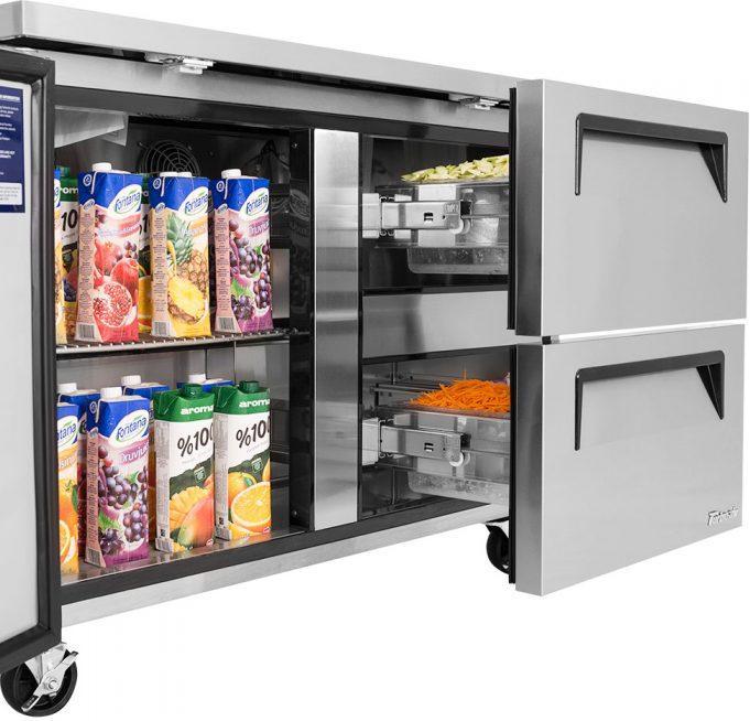 Turbo Air - Super Deluxe 48.25" Silver Two-Section Worktop Freezer-Drawer With One Door and Two Drawers with Recessed Handles - TWF-48SD-D2-N (ETA 5-6 Weeks)