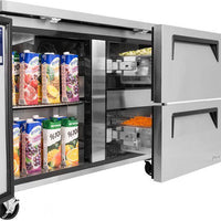 Turbo Air - Super Deluxe 48.25" Silver Two-Section Worktop Freezer-Drawer With One Door and Two Drawers with Recessed Handles - TWF-48SD-D2-N (ETA 5-6 Weeks)