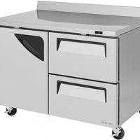 Turbo Air - Super Deluxe 48.25" Silver Two-Section Worktop Freezer-Drawer With One Door and Two Drawers with Recessed Handles - TWF-48SD-D2-N (ETA 5-6 Weeks)