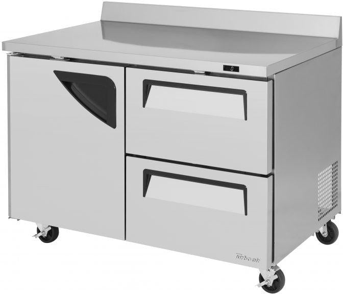 Turbo Air - Super Deluxe 48.25" Silver Two-Section Worktop Freezer-Drawer With One Door and Two Drawers with Recessed Handles - TWF-48SD-D2-N (ETA 5-6 Weeks)