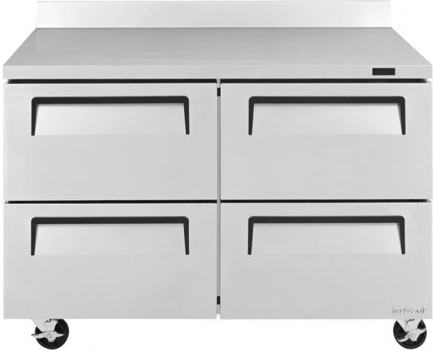 Turbo Air - Super Deluxe 48.25" Silver Two-Section Worktop Refrigerator-Drawer With 4 Drawers with Recessed Handles - TWR-48SD-D4-N (ETA 5-6 Weeks)