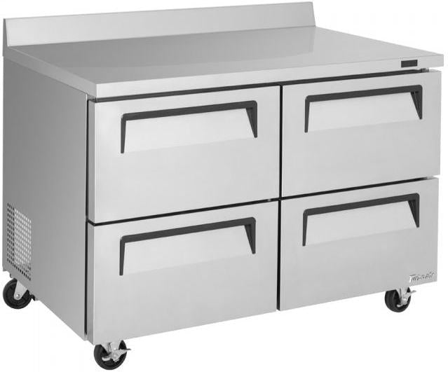 Turbo Air - Super Deluxe 48.25" Silver Two-Section Worktop Refrigerator-Drawer With 4 Drawers with Recessed Handles - TWR-48SD-D4-N (ETA 5-6 Weeks)