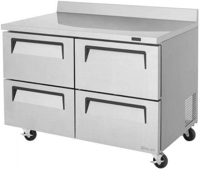 Turbo Air - Super Deluxe 48.25" Silver Two-Section Worktop Refrigerator-Drawer With 4 Drawers with Recessed Handles - TWR-48SD-D4-N (ETA 5-6 Weeks)