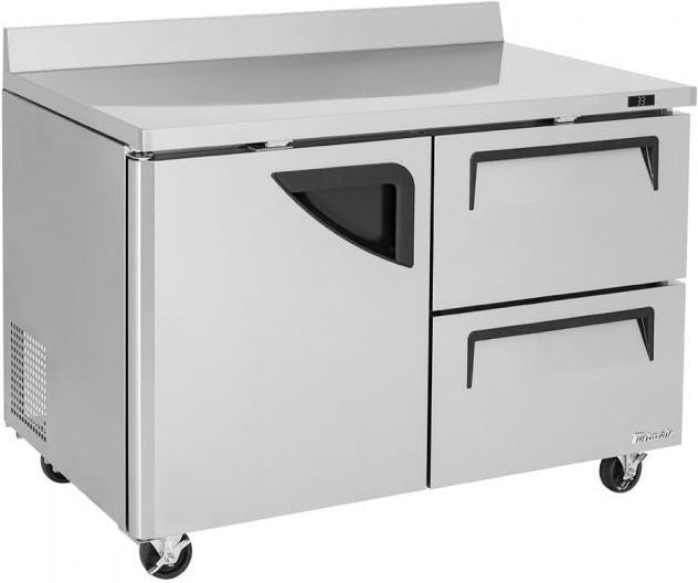 Turbo Air - Super Deluxe 48.25" Silver Two-Section Worktop Refrigerator-Drawer With One Door, 2 Drawers and 1 Shelf - TWR-48SD-D2-N (ETA 5-6 Weeks)