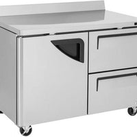 Turbo Air - Super Deluxe 48.25" Silver Two-Section Worktop Refrigerator-Drawer With One Door, 2 Drawers and 1 Shelf - TWR-48SD-D2-N (ETA 5-6 Weeks)