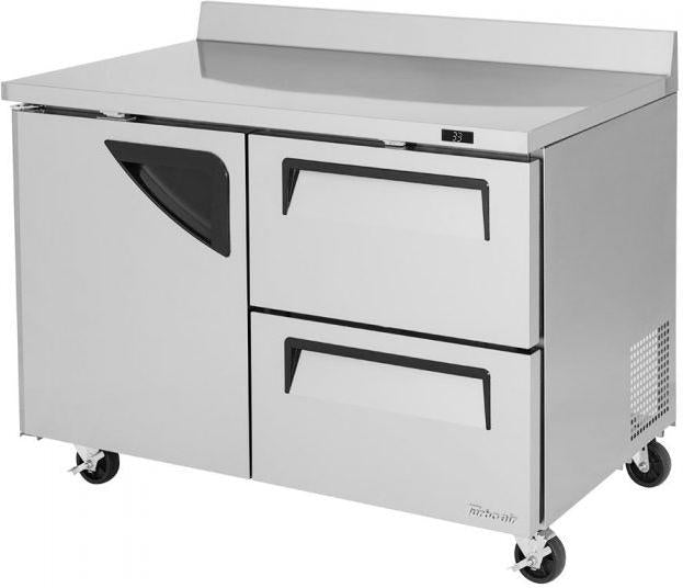 Turbo Air - Super Deluxe 48.25" Silver Two-Section Worktop Refrigerator-Drawer With One Door, 2 Drawers and 1 Shelf - TWR-48SD-D2-N (ETA 5-6 Weeks)