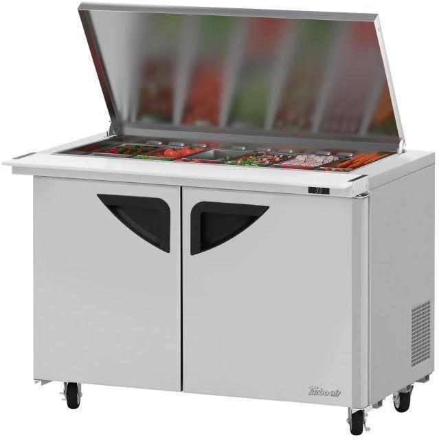 Turbo Air - Super Deluxe 48.25" Two Solid Door Mega Top Refrigerated Sandwich Prep Table with Flat Lid and 18 Pan Opening - TST-48SD-18-N-FL (ETA 5-6 Weeks)