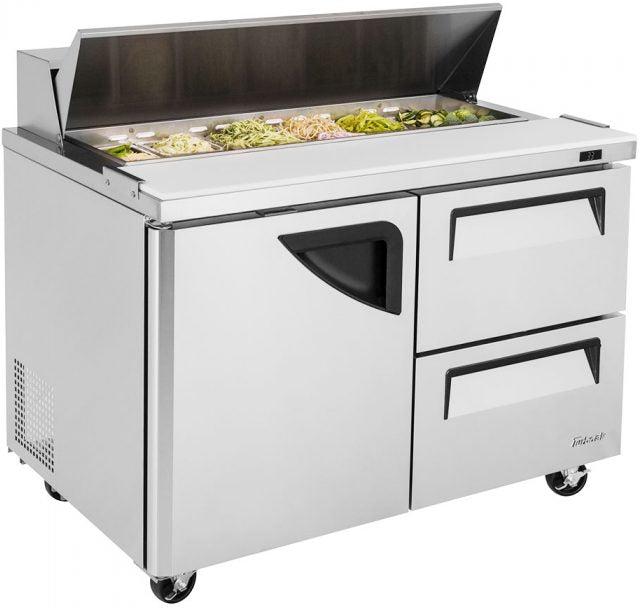 Turbo Air - Super Deluxe 48.25" Two Solid Door Mega Top Refrigerated Sandwich Prep Table with Self-Cleaning Condenser - TST-48SD-D2-N (ETA 5-6 Weeks)