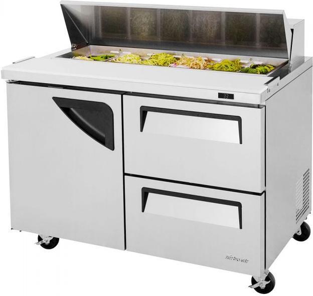 Turbo Air - Super Deluxe 48.25" Two Solid Door Mega Top Refrigerated Sandwich Prep Table with Self-Cleaning Condenser - TST-48SD-D2-N (ETA 5-6 Weeks)