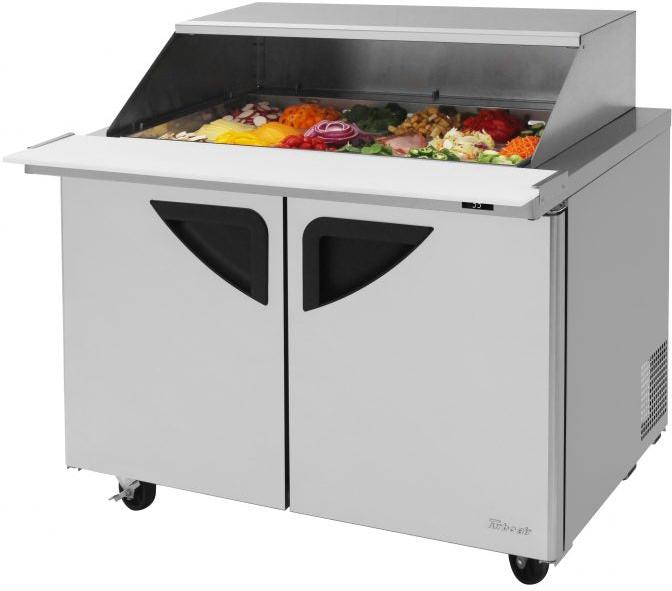 Turbo Air - Super Deluxe 48.25" Two Solid Door Mega Top Refrigerated Sandwich Prep Table with Slide-Back Lid - TST-48SD-18-N-SL (ETA 5-6 Weeks)