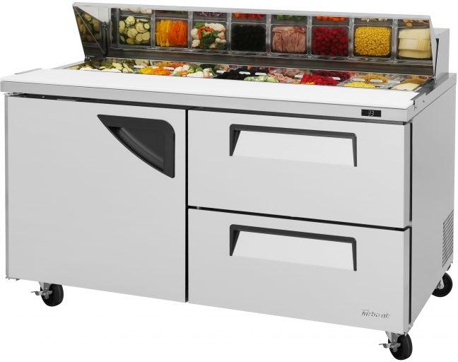 Turbo Air - Super Deluxe 60.25" 1 Swing Door Mega Top Refrigerated Sandwich Prep Table with Stainless Steel Top with 16 pan Opening - TST-60SD-D2-N (ETA 5-6 Weeks)
