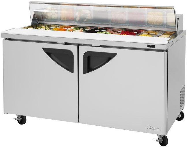 Turbo Air - Super Deluxe 60.25" 2 Swing Door Clear Lid Mega Top Refrigerated Sandwich Prep Table with stainless steel top with 16-Pan Opening - TST-60SD-N-CL (ETA 5-6 Weeks)