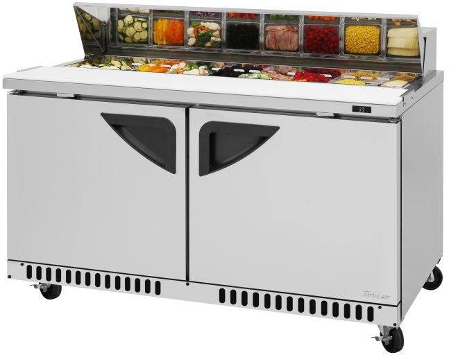 Turbo Air - Super Deluxe 60.25" 2 Swing Door Front Breathing Airflow Mega Top Refrigerated Sandwich Prep Table with stainless steel top with 16-Pan Opening - TST-60SD-FB-N (ETA 5-6 Weeks)