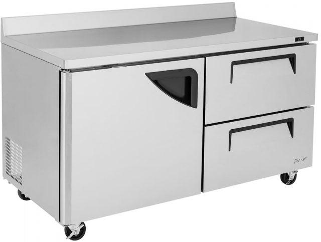 Turbo Air - Super Deluxe 60.25" Silver Two-Section Worktop Refrigerator-Drawer With 1 Door and 2 Drawers with Recessed Handles - TWR-60SD-D2-N (ETA 5-6 Weeks)