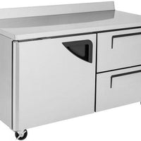 Turbo Air - Super Deluxe 60.25" Silver Two-Section Worktop Refrigerator-Drawer With 1 Door and 2 Drawers with Recessed Handles - TWR-60SD-D2-N (ETA 5-6 Weeks)