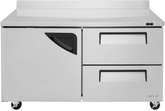 Turbo Air - Super Deluxe 60.25" Silver Two-Section Worktop Refrigerator-Drawer With 1 Door and 2 Drawers with Recessed Handles - TWR-60SD-D2-N (ETA 5-6 Weeks)