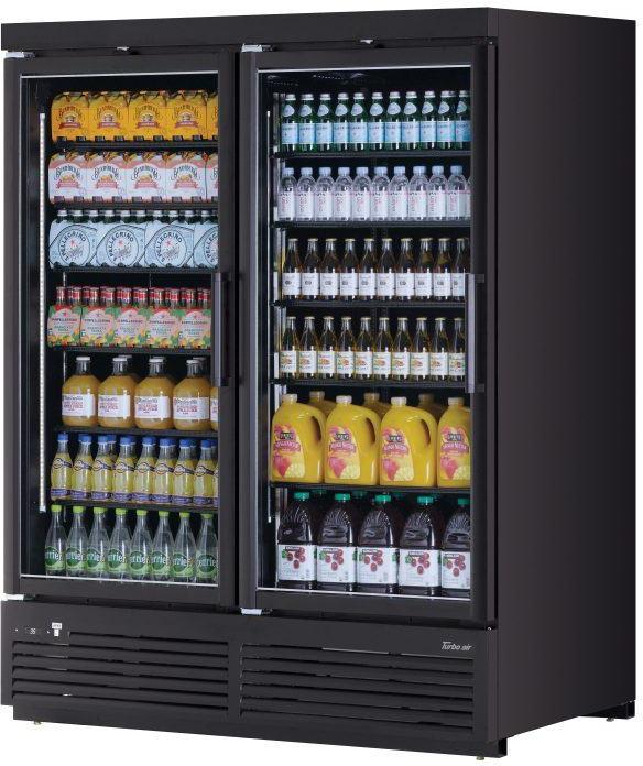 Turbo Air - Super Deluxe 65.2" Black Two Swing Door Refrigerated Merchandiser and 12 Adjustable Shelves - TJMR-55SDB-N (ETA 5-6 Weeks)