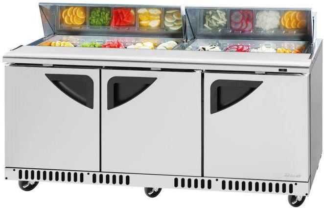 Turbo Air - Super Deluxe 72.4" 3 Solid Doors Front Breathing Airflow Refrigerated Sandwich Prep Table with Stainless Steel Top and 18-Pan Opening - TST-72SD-FB-N (ETA 5-6 Weeks)