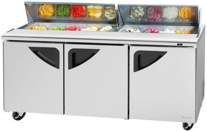 Turbo Air - Super Deluxe 72.4" 3 Solid Doors Refrigerated Sandwich Prep Table with Stainless Steel Top and 18-Pan Opening - TST-72SD-N (ETA 5-6 Weeks)