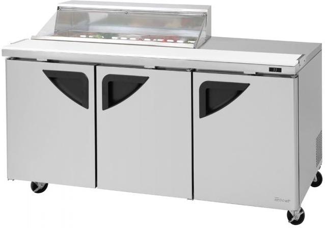 Turbo Air - Super Deluxe 72.4" 3 Swing Door Refrigerated Sandwich Prep Table with Clear Top and 12 Pan Opening - TST-72SD-12S-N-CL (ETA 5-6 Weeks)