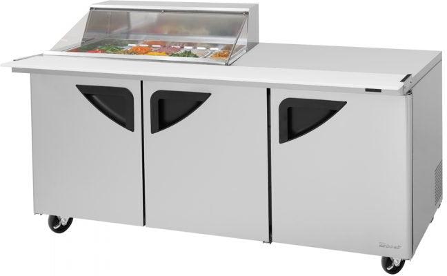 Turbo Air - Super Deluxe 72.4" 3 Swing Door Refrigerated Sandwich Prep Table with Clear Top and 15 Pan Opening - TST-72SD-15M-N-CL (ETA 5-6 Weeks)