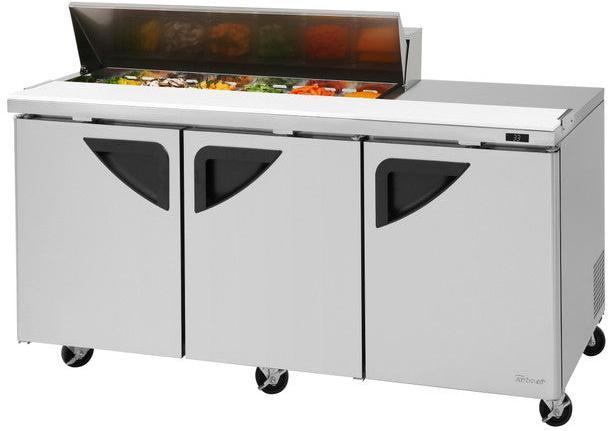 Turbo Air - Super Deluxe 72.4" 3 Swing Door Refrigerated Sandwich Prep Table with Stainless Steel Top and 12 Pan Opening - TST-72SD-12S-N(-LW) (ETA 5-6 Weeks)