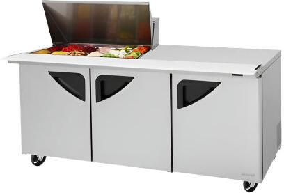 Turbo Air - Super Deluxe 72.4" 3 Swing Door Refrigerated Sandwich Prep Table with Stainless Steel Top and 15 Pan Opening - TST-72SD-15M-N(-LW) (ETA 5-6 Weeks)