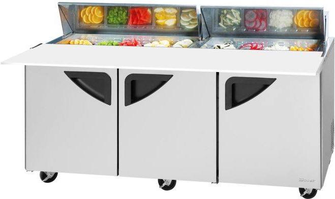 Turbo Air - Super Deluxe 72.4" 3 Swing Door Refrigerated Sandwich Prep Table with Stainless Steel Top and 18-Pan Opening - TST-72SD-18-N (ETA 5-6 Weeks)