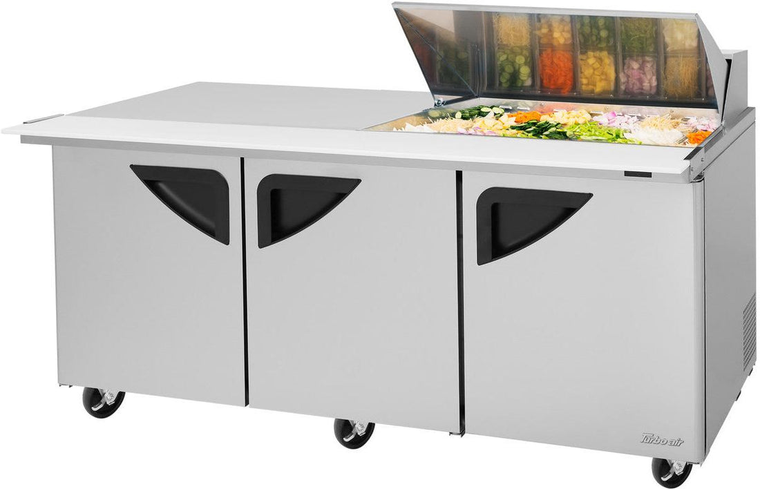 Turbo Air - Super Deluxe 72.4" 3 Swing Door Refrigerated Sandwich Prep Table with Undercounter Specify Side for Work Station - TST-72SD-18M-N(-LW) (ETA 5-6 Weeks)