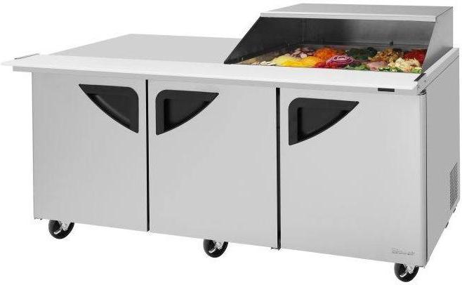 Turbo Air - Super Deluxe 72.4" 3 Swing Door Refrigerated Sandwich Prep Table with Work Station And Slide-Back Lid - TST-72SD-15M-N-SL(-LW) (ETA 5-6 Weeks)