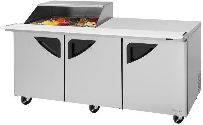 Turbo Air - Super Deluxe 72.4" 3 Swing Door Refrigerated Sandwich Prep Table with Work Station And Slide-Back Lid - TST-72SD-15M-N-SL(-LW) (ETA 5-6 Weeks)