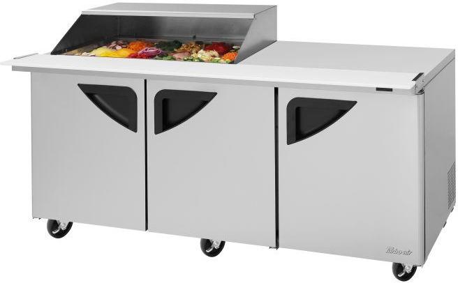 Turbo Air - Super Deluxe 72.4" 3 Swing Door Refrigerated Sandwich Prep Table with Work Station and Slide-Back Lid - TST-72SD-18M-N-SL(-LW) (ETA 5-6 Weeks)