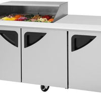 Turbo Air - Super Deluxe 72.4" 3 Swing Door Refrigerated Sandwich Prep Table with Work Station and Slide-Back Lid - TST-72SD-18M-N-SL(-LW) (ETA 5-6 Weeks)