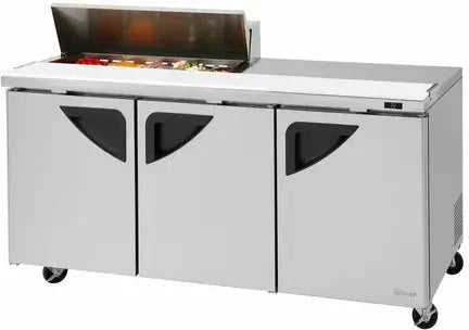 Turbo Air - Super Deluxe 72.4" 3 Swing Door Refrigerated Sandwich Prep Table with stainless steel top with 10-Pan Opening - TST-72SD-10S-N(-LW) (ETA 5-6 Weeks)