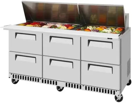 Turbo Air - Super Deluxe 72.4" 6 Drawers Refrigerated Sandwich Prep Table with Front Breathing Airflow - TST-72SD-30-D6-FB-N (ETA 5-6 Weeks)