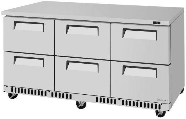 Turbo Air - Super Deluxe 72.6" Silver Three-Section Undercounter Refrigerator With Front Breathing Airflow and No Door - TUR-72SD-D6-FB-N (ETA 5-6 Weeks)