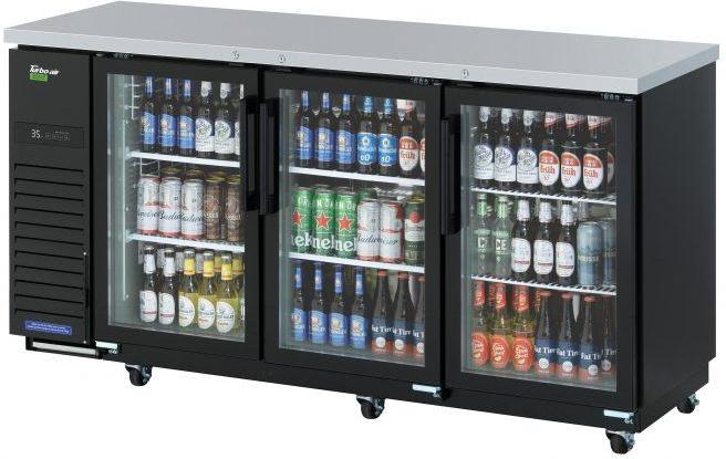 Turbo Air - Super Deluxe 73.2" Black Narrow Back Bar Cooler with 3 Glass Doors - TBB-24-72SGD-N (ETA 5-6 Weeks)