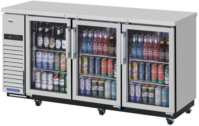 Turbo Air - Super Deluxe 73.2" Silver Narrow Back Bar Cooler with 3 Glass Doors - TBB-24-72SGSD-N (ETA 5-6 Weeks)