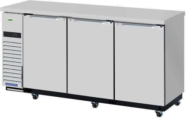 Turbo Air - Super Deluxe 73.2" Silver Narrow Back Bar Cooler with 3 Solid Doors - TBB-24-72SSD-N6 (ETA 5-6 Weeks)