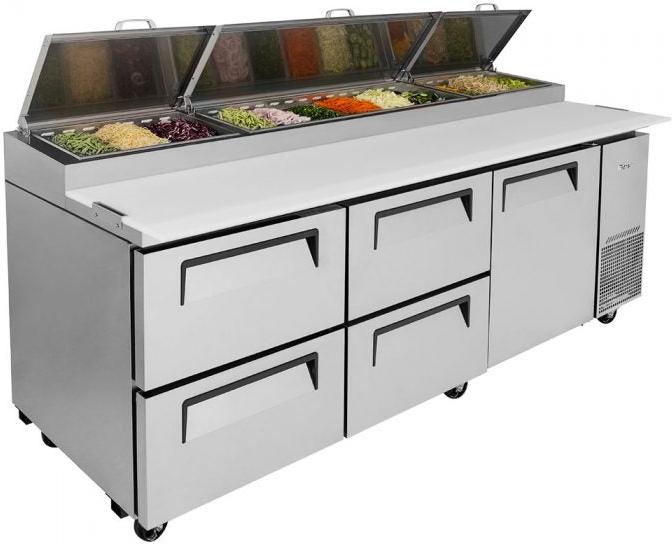 Turbo Air - Super Deluxe 93" 1 Solid Door Pizza Prep Table with 4 Drawers - TPR-93SD-D4-N (ETA 5-6 Weeks)