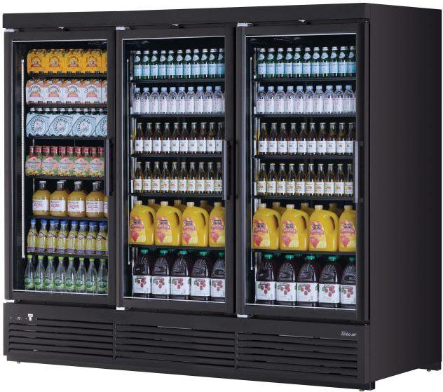 Turbo Air - Super Deluxe 97.5" Black Three Swing Door Refrigerated Merchandiser and 18 Adjustable Shelves - TJMR-85SDB-N (ETA 5-6 Weeks)