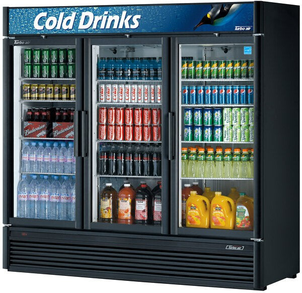Turbo Air - Super Deluxe Series 78" Black Three Section Glass Door Merchandising Refrigerator - TGM-72SDB-N (ETA 5-6 Weeks)