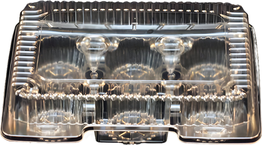 Vespa - 9.8" x 7.3" x 2.8" Plastic 6 Muffin Container, 400/Cs - VEL-055 (Special Order Item)