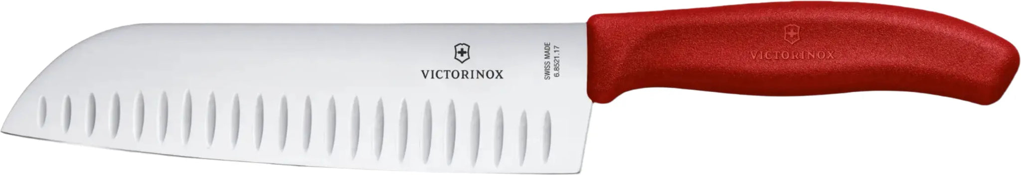 Victorinox - 7" Granton Blade Red Santoku Knife, Blister Packing - 6.8521.17B