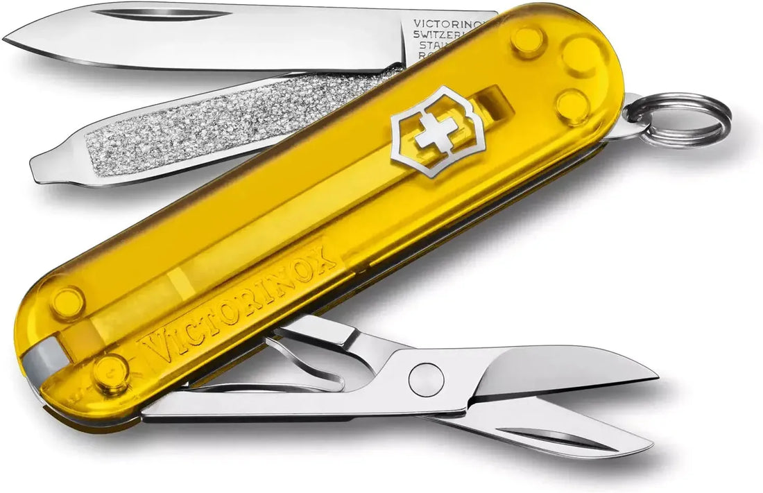 Victorinox - Classic SD Tuscan Sun Yellow Translucent Swiss Army Knife, CC Box Packing - 0.6223.T81G