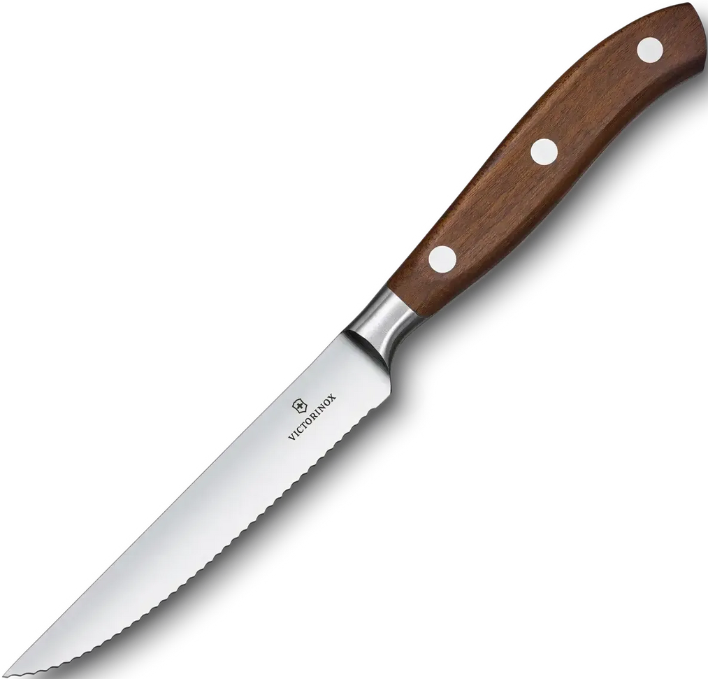 Victorinox - Grand Maître Wood 4.75" Serrated Spear Point Blade Steak Knife - 7.7200.12WG