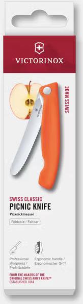 Victorinox - Orange 4.25" Swiss Classic Serrated Round Blade Foldable Utility Knife - 6.7839.FC1