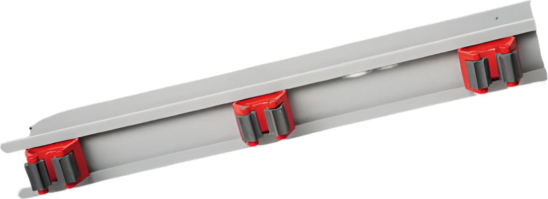 Vileda Professional - 18" Grey & Red 3 Clip Tool Holder Bracket Bar, 12/Cs - 131621