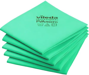 Vileda Professional - Green PVA Coated High Absorbent Microfiber Cloth, 5/Pk - 143593